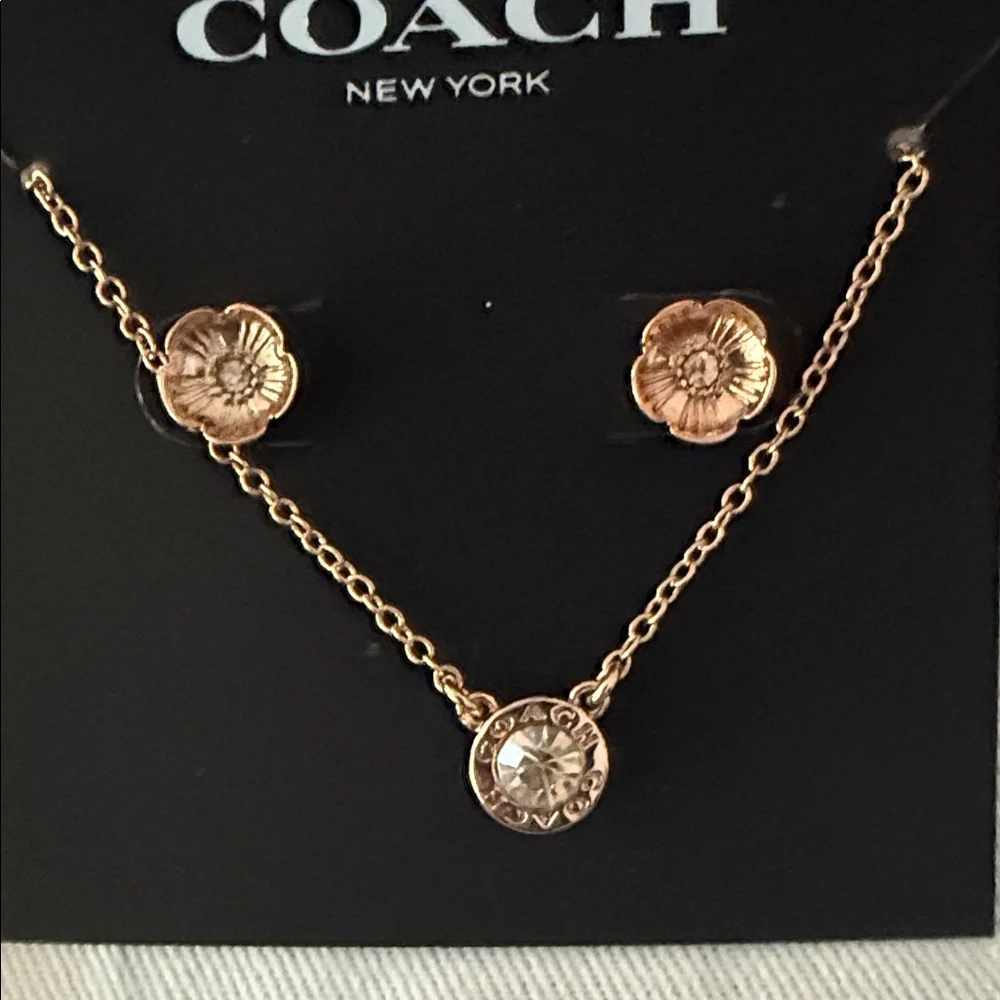 Coach Rose Gold Floral Necklace and Earring Set - Picture 3 of 3
